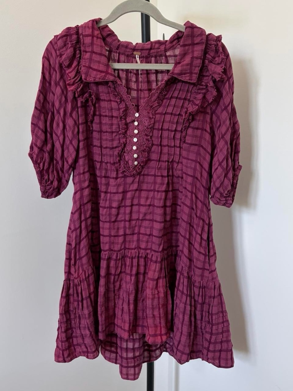 Free People Elora Purple Plaid Ruffled Mini Dress